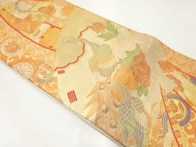 JAPANESE KIMONO / ANTIQUE FUKURO OBI / SILK / SAGANISHIKI / WOVEN TRADITIONAL PATTERN